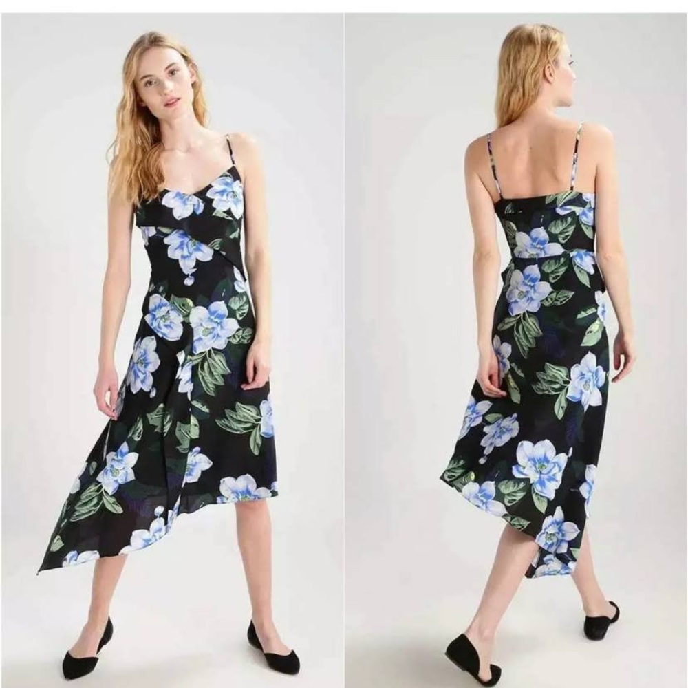Banana Republic black asymmetrical tropical floral print tank dress Size 0